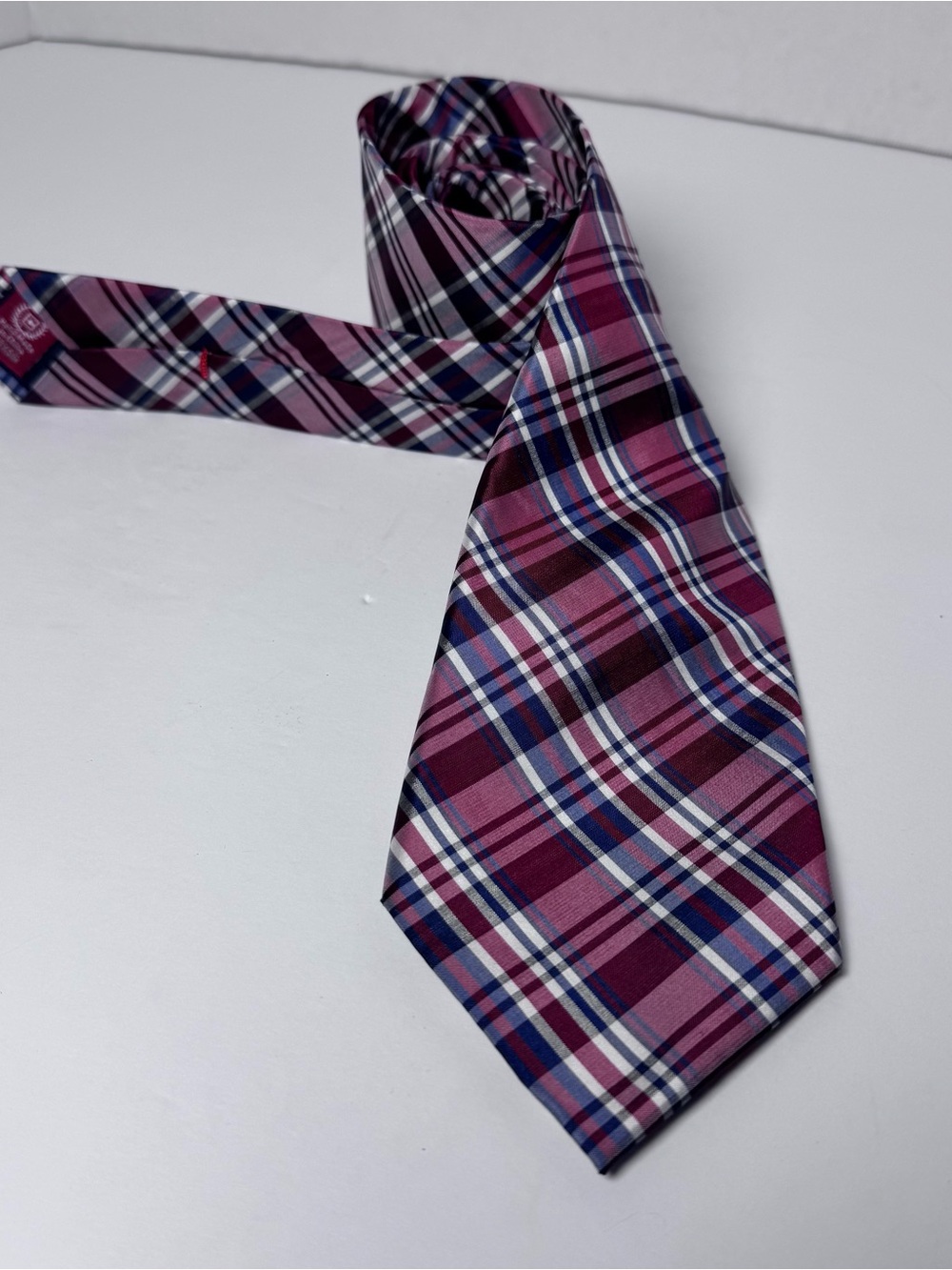 Chaps Plaid Tie in Burgundy, Navy, White